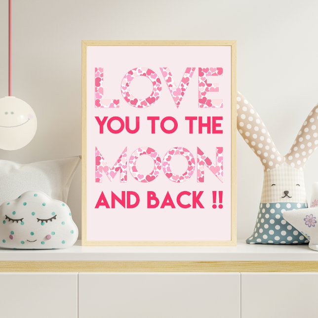 Poster Love You to the Moon - Coeurs roses Typographie (Créateur téléchargé)