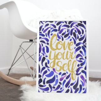 Poster Love Yourself Motivational Citation Bleu & Parties