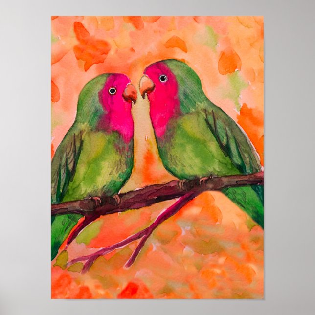 Poster lovebirds, aquarelle (Devant)