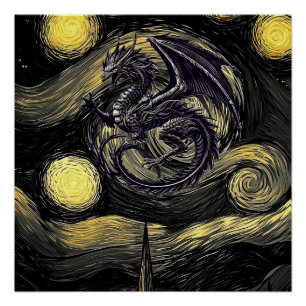 Poster Lovecraftian Night Sky & Wyvern - Imaginaire foncé