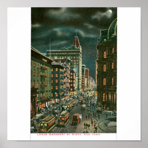 Poster Lower Broadway par Night, New York