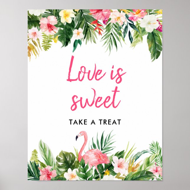 Poster Luau Flamant rose L'Amour Tropical Est Un Symbole  (Devant)
