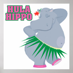 Poster luau hula hippo