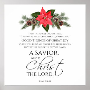 Poster Luc 2:10-11 Bon Tidings Poinsettia Noël