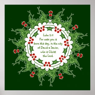 Poster Luc 2:11 Écriture pour Noël avec Holly