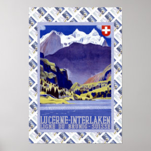 Poster Lucerne ferroviaire suisse vintage Interlaken
