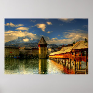 Poster Lucerne Suisse Chapelle Pont Mont Pilatus
