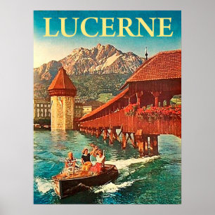 Poster Lucerne, Suisse, filles sur un bateau, vintage