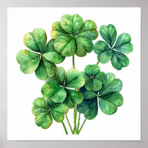 Poster Lucky Clover Art Print, Botanical Wall Art