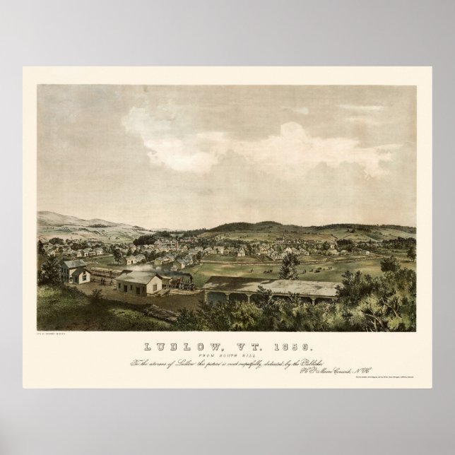 Poster Ludlow, VT Carte panoramique - 1859 (Devant)