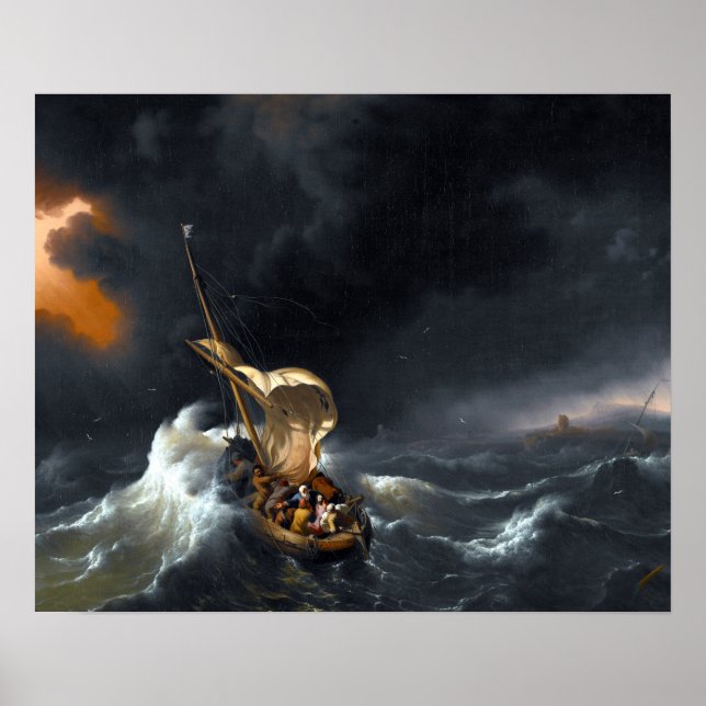 Poster Ludolf Backhuysen Christ dans la tempête sur la me (Devant)