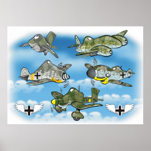 Poster luftwaffe, fameux chasseurs 2ème guerre mondiale