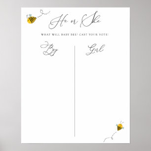 Poster Lui ou Elle Abeille Baby shower Genre Jeu