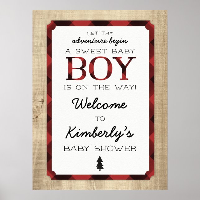 Poster Lumberjack Buffalo Plaid Baby shower Bienvenue (Devant)