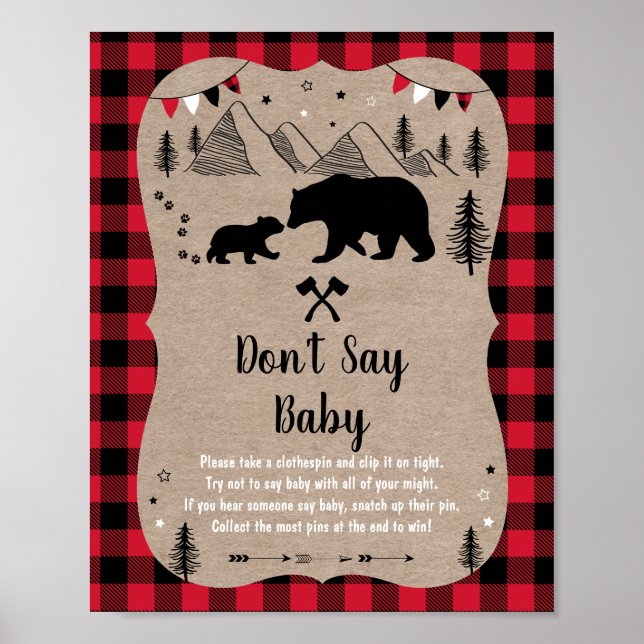 Poster Lumberjack Woodland Bear Ne pas dire Baby Game (Devant)