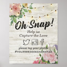 Lumière de chaîne florale en bois Snap Hashtag Pan