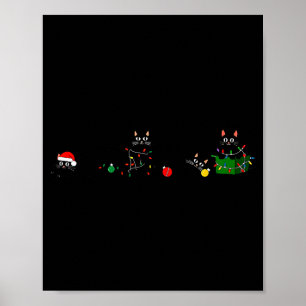 Poster Lumière de Noël de chat noir Renne Père Noël Noël