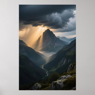 Poster Lumière du soleil sur un sommet majestueux