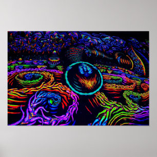 Poster lumière noire crâne trippy extraordinaire populair