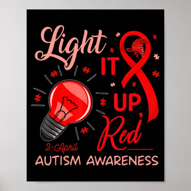 Poster Lumière sur la Sensibilisation sur l'autisme rouge (Devant)