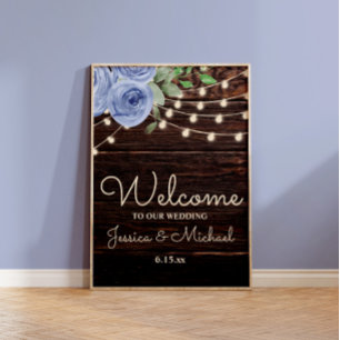 Poster Lumières de Chaîne Rustiques Fleurs Bleues Mariage