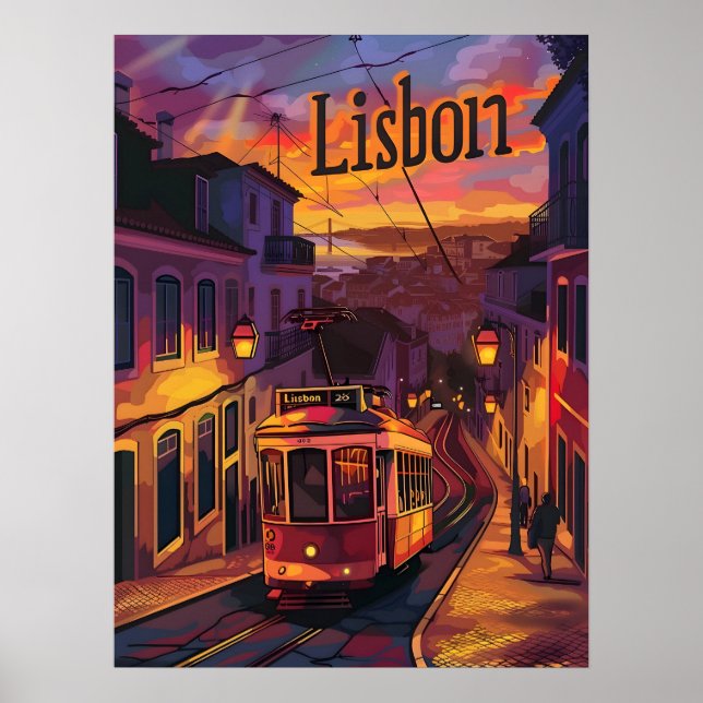 Poster Lumières de Lisbonne : Coucher de soleil, tombée d (Devant)