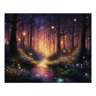 Poster Lumières de lucioles de la forêt lunaire