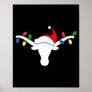 Poster Lumières de Noël à Longhorn blanc Chapeau de Santa
