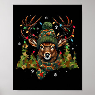 Poster Lumières de Noël Camouflage Chasse Renne Cerf Noël