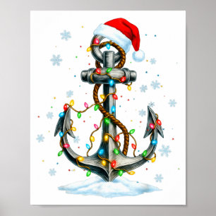 Poster Lumières de Noël d'ancre nautique Bateau Marin