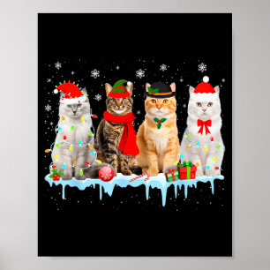 Poster Lumières de Noël de chat drôle Renne Santa Kit de