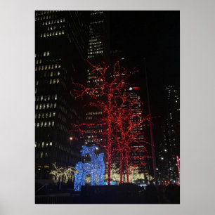 Poster Lumières de Noël des rennes New York City Manhatta
