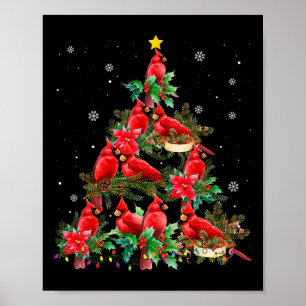 Poster Lumières de Noël vintage cardinal oiseaux arbre dr