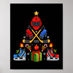 Poster Lumières de sapin de Noël de hockey sur glace Chap