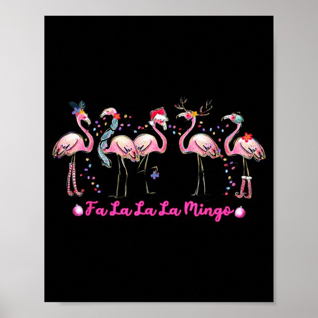 Poster Lumières de sapin de Noël Fa La La Mingo Flamingo  (Devant)