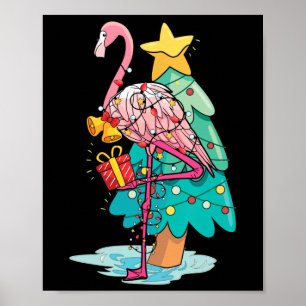 Poster Lumières de sapin de Noël Flamant Tropical Animal