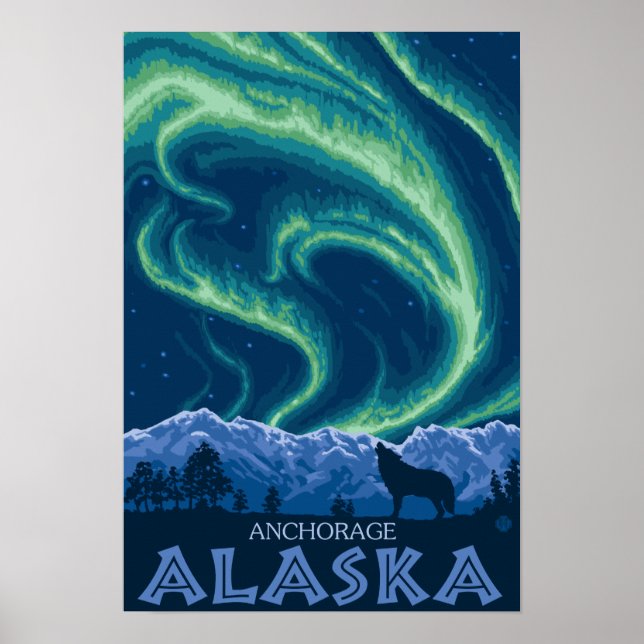 Poster Lumières du Nord - Anchorage, Alaska (Devant)