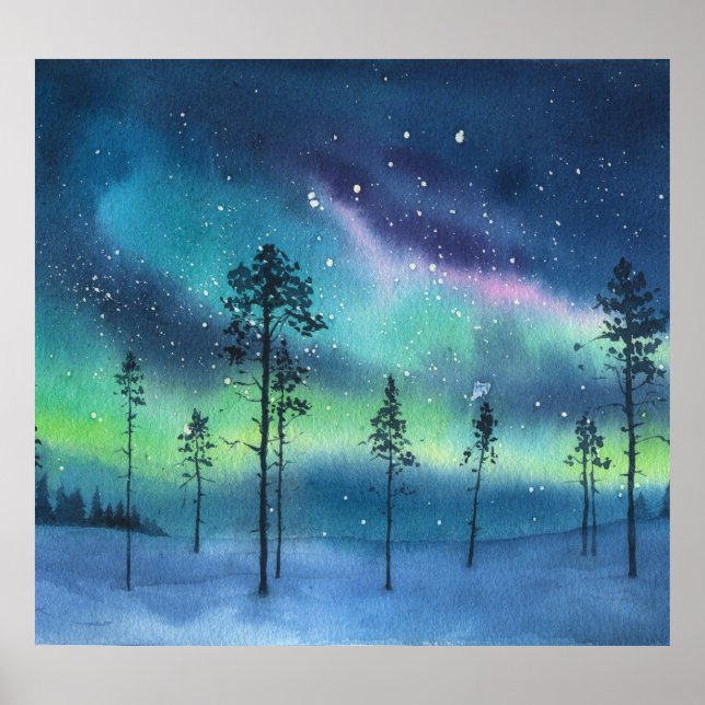 Poster Lumières du Nord, aquarelle (Devant)