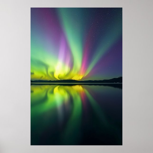 Poster Lumières du Nord sur un lac (Devant)