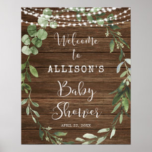 Poster Lumières rustiques signe de bienvenue baby shower 