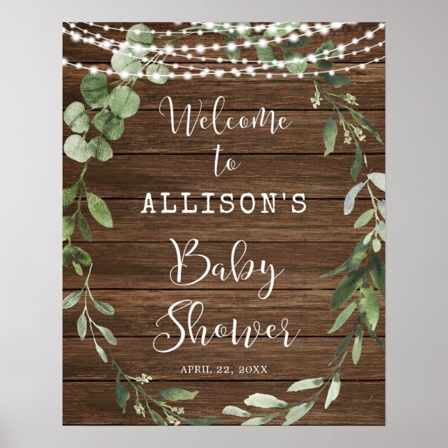 Poster Lumières rustiques signe de bienvenue baby shower  (Devant)