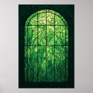 Poster Luminosité verdoyante : une fenêtre de verre de ve