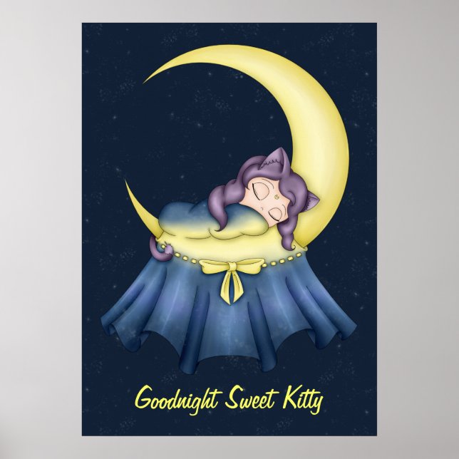 Poster Luna Lullaby Chat Dormir Sur La Lune (Devant)