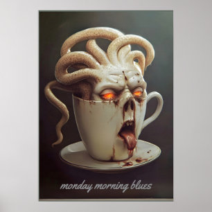 Poster Lundi matin blues niveau caféine avertissement