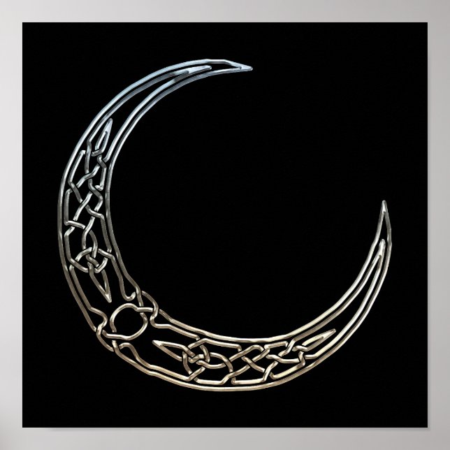 Poster Lune à croissant celtique en argent et noir (Devant)