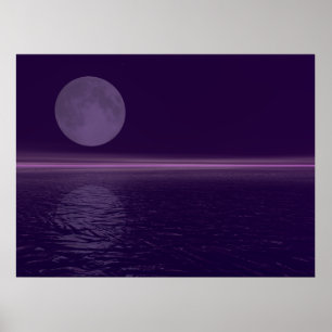 Poster Lune bleue de l'eau pourpre