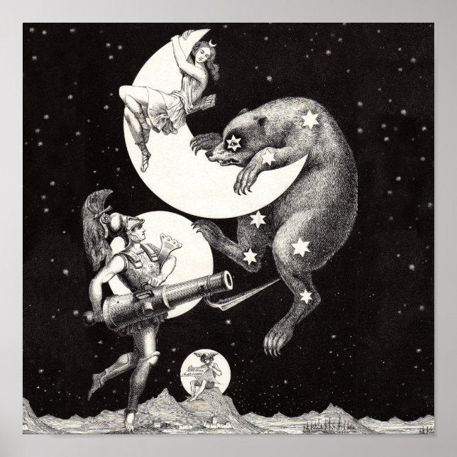 Poster Lune céleste ciel Univers Dieu Nuit Illustration (Devant)