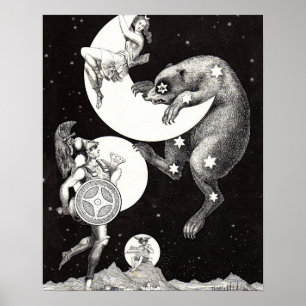 Poster Lune céleste ciel Univers Dieu Nuit Illustration