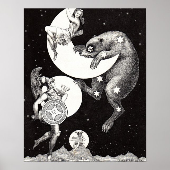 Poster Lune céleste ciel Univers Dieu Nuit Illustration (Devant)