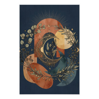 Poster Lune Céleste et Or Soleil Arc